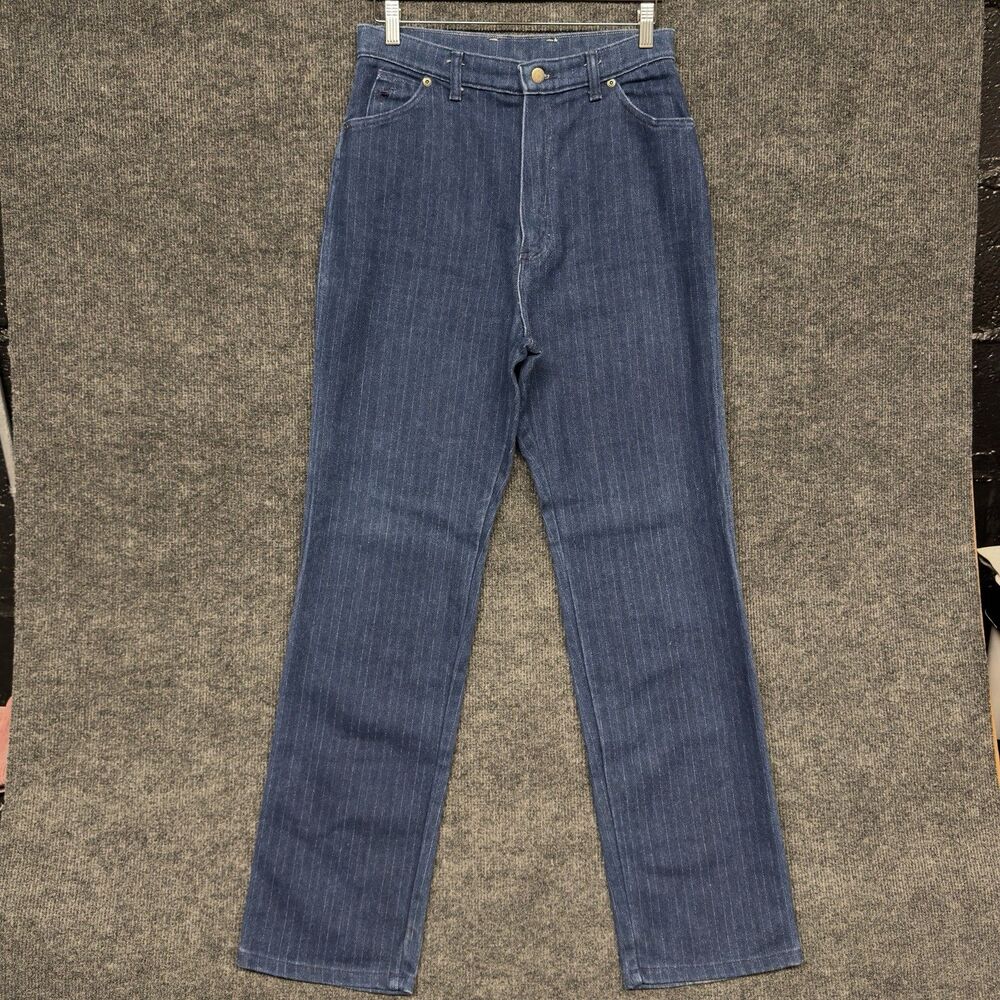 Vintage 80s Wrangler Women 16 Pin Stripe Western Denim Blue Jeans Workwear USA
